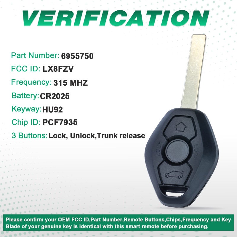 Beefunny 315/433MHz Adjustable ID44 Chip EWS System Remote Car Key Fob 3 Button for BMW 325 330 318 525 530 540 E38 E39 E46 M5 X3 X5 (1) - Image 2